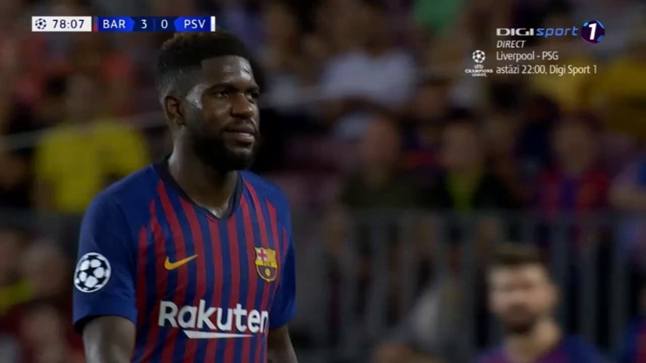Samuel Umtiti RED CARD - Barcelona vs PSV 18.09.2018