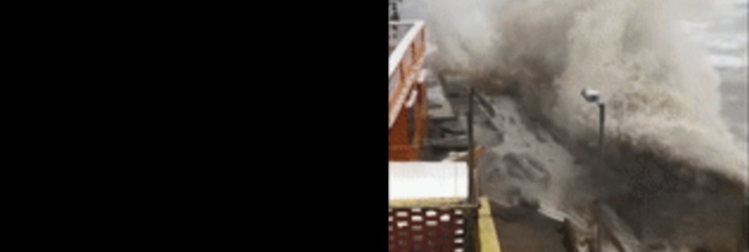 Waves Crash Against Homes in Hong Kong During Typhoon Mangkhut