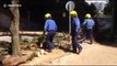 Workers remove felled trees from road following Typhoon Mangkhut in Hong Kong