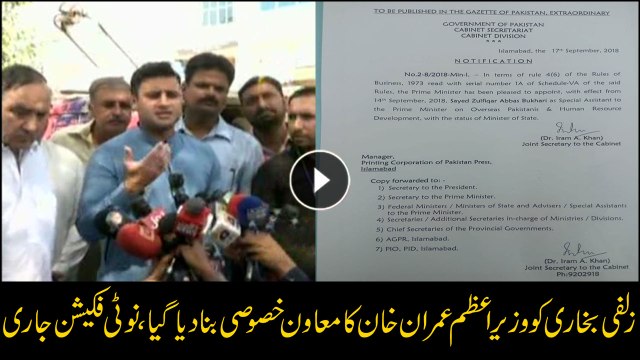 Zulfi Bukhari appointed special assistant to PM
