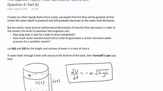 Applied Project: How Fast Does a Tank Drain? Question 4: Part b) (DTube)