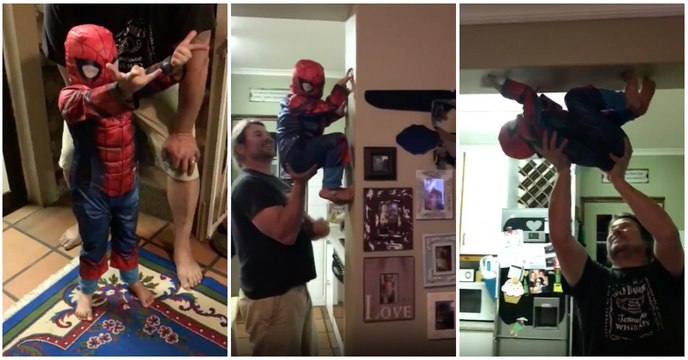 Um pai que sabe brincar com o seu filho ao homem-aranha... TOP!