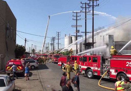 LAFD Engage Defensive Operations for Huge Warehouse Fire in Boyle Heights