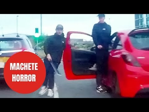 Shocking CCTV shows two brothers hitting a taxi with a machete in road rage attack