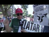وقفة احتجاجية أمام سفارة قطر في العاصمة الأمريكية واشنطن للتنديد بممارسات الدوحة ودعمها للإرهاب.