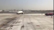استقبال خاص  في مطار دبي  لرحلة من الخطوط الجوية السعودية احتفالاً باليوم الوطني لبلادها