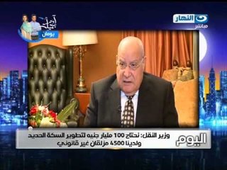 #اخر_النهار : #وزير النقل  : نحتاج 100 مليار جنية لتطوير السكة الحديد ولدينا 4500 مزلفان غير قانوني