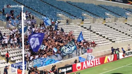 FC Zurich's Benjamin Kololli falls down dry moat celebrating penalty in hilarious fail