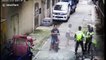 Police and delivery man catch baby falling from first-floor balcony