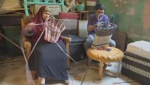 Visually impaired Egyptian couple making a living from weaving bamboo