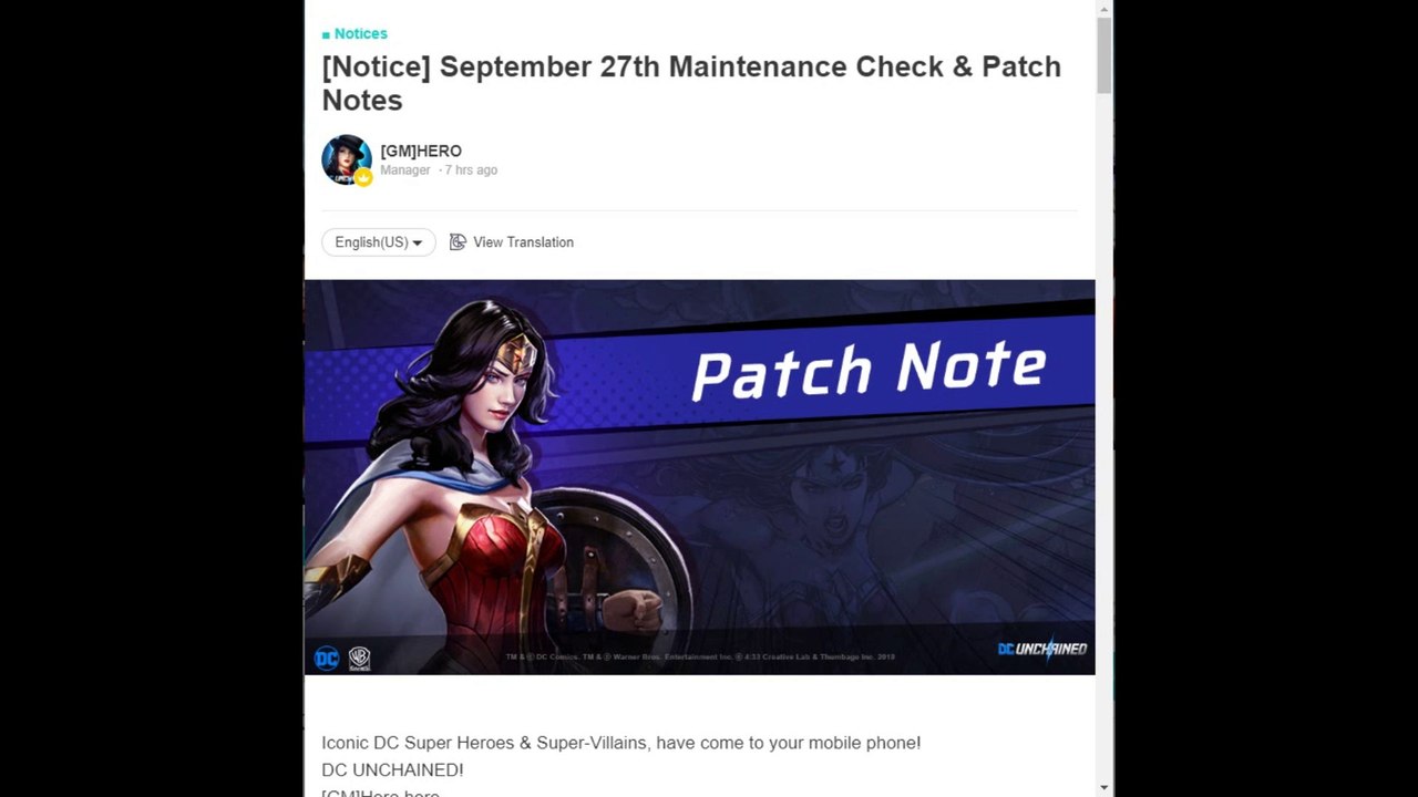 DC Unchained | Maintenance Notice 