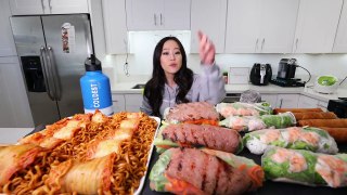 Kimchi Wrapped Nuclear Black Bean Noodles + Rolls MUKBANG | Eating Show