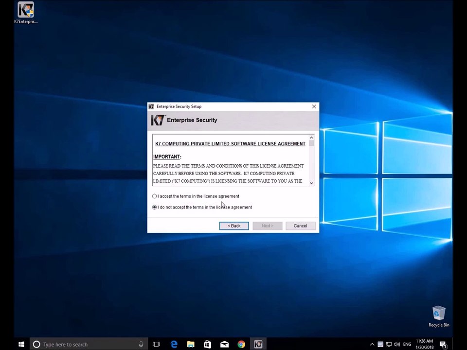 K7 Enterprise installation and activation