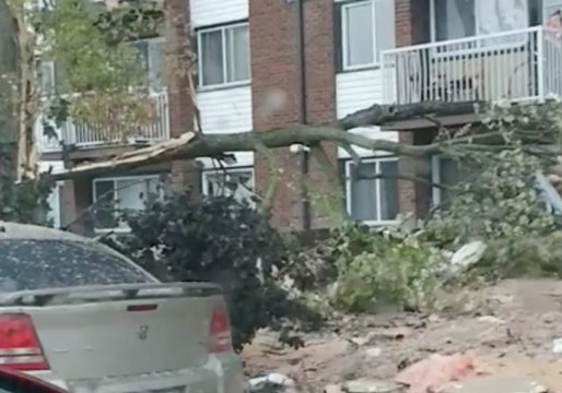 Road Covered in Debris After Tornado Rips Through Gatineau, Quebec