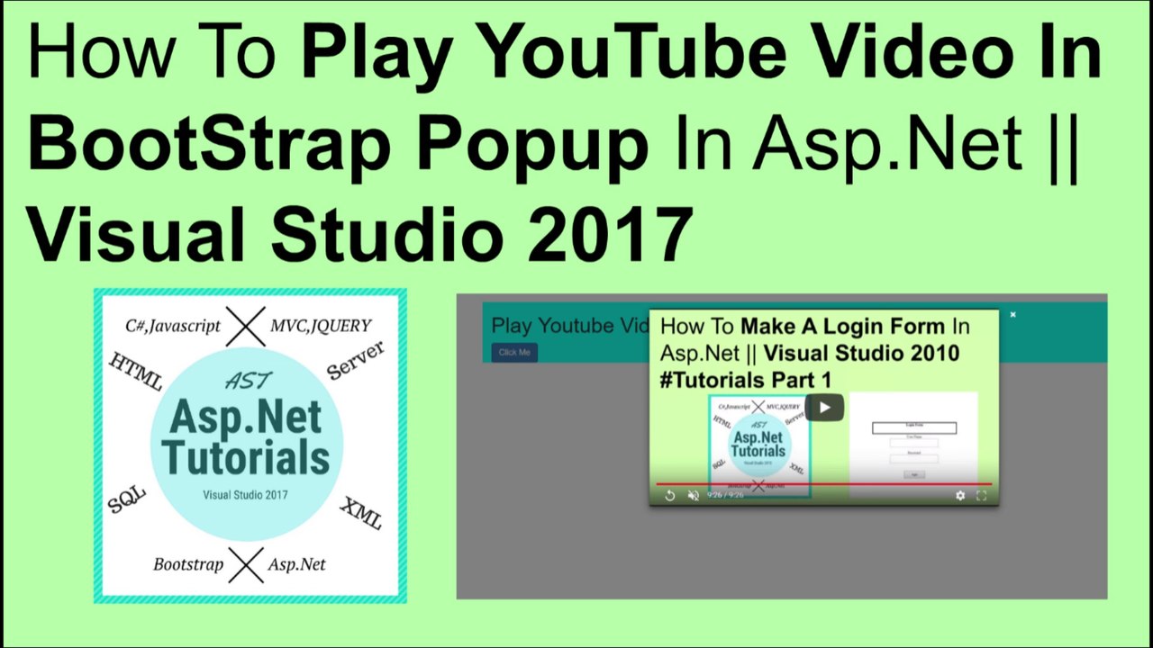 How to play youtube video in bootstrap popup in asp.net || visual studio 2017 #Bootstrap