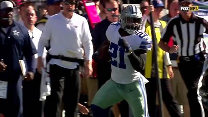 Ezekiel Elliott drops Earl Thomas with strong stiff arm
