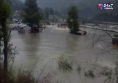 Vacant trucks  gets washed away into the flooded Beas river in Manali HimachalPradesh