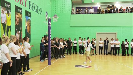 Meghan shows off her netball skills in Loughborough