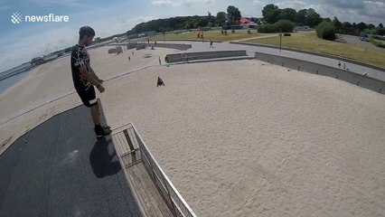 Parkour athlete flips off six metre-high roof