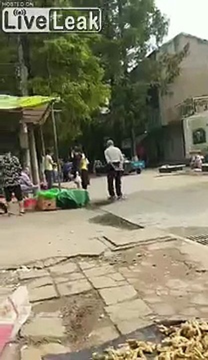 Old man bumps a girls buttocks with his pelvis