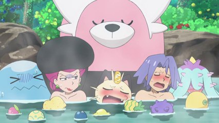 Chelours force la Team Rocket a prendre un bain bouillant