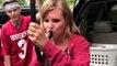 Mom at College Football Tailgate Hits Beer Bong While Her Husband Watches in Adoration