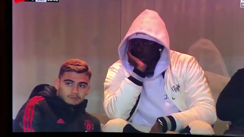 Paul Pogba's reaction from the stands to Derby's second goal