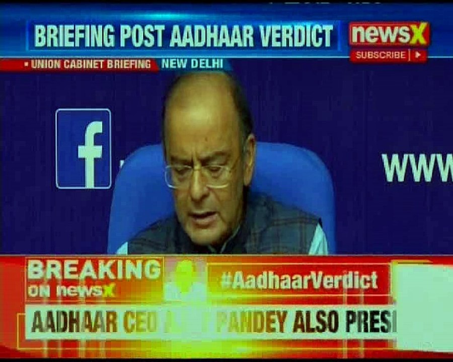 UIDAI Chief Ajay Bhushan and FM Arun Jaitley briefing media about Aadhar verdict