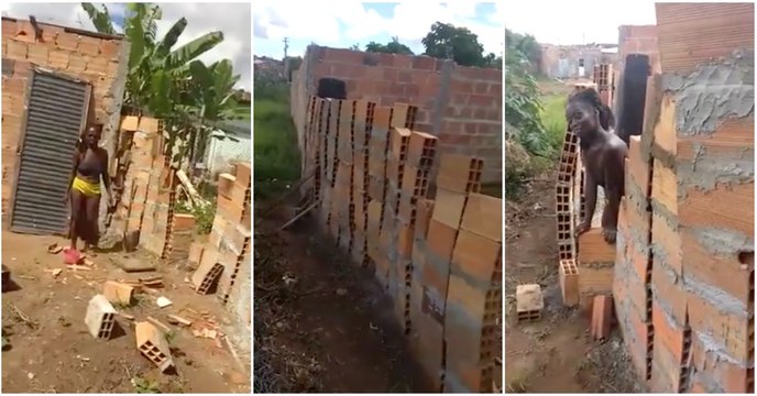 Mulher autodidata decide ela mesmo pôr mãos à obra e faz muro no seu terreno