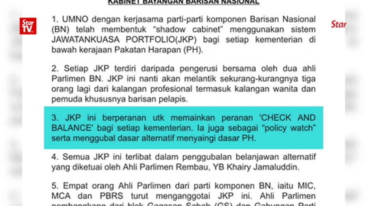 Barisan forms shadow cabinet as check-and-balance against Pakatan govt