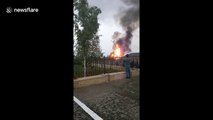 Filmer knocked off feet as gas explosion in Chechnya throws fireball into sky