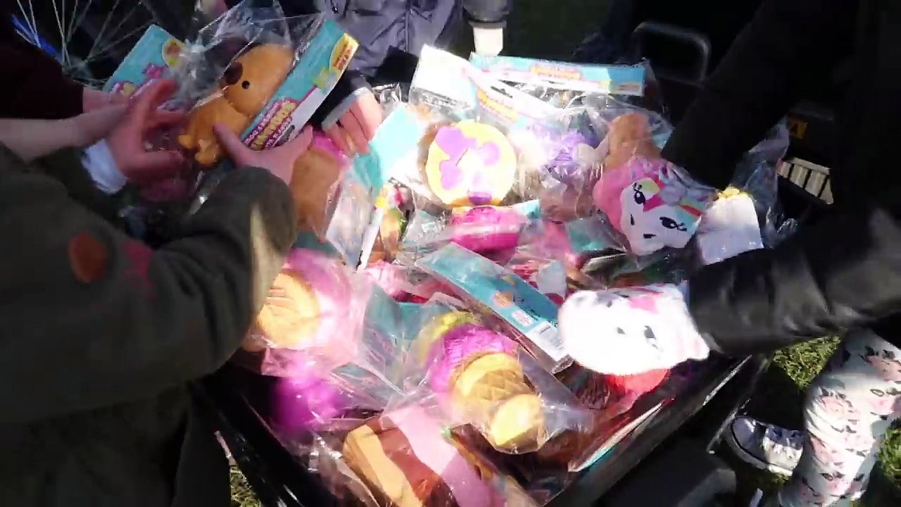 100 SQUISHY TOYS!! Presents For My Fans - Power Wheels Ride On Car