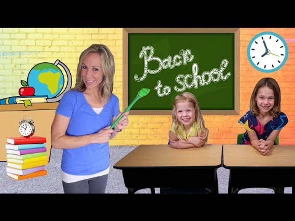 FIRST Day Back to FAKE Toy School for Addy and Maya !!!