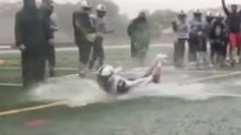 High-School Football Player Hydroplanes 10-Yards at End of Practice