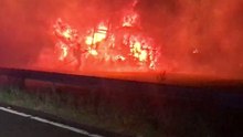 Lorry Is Engulfed by Flames on M40