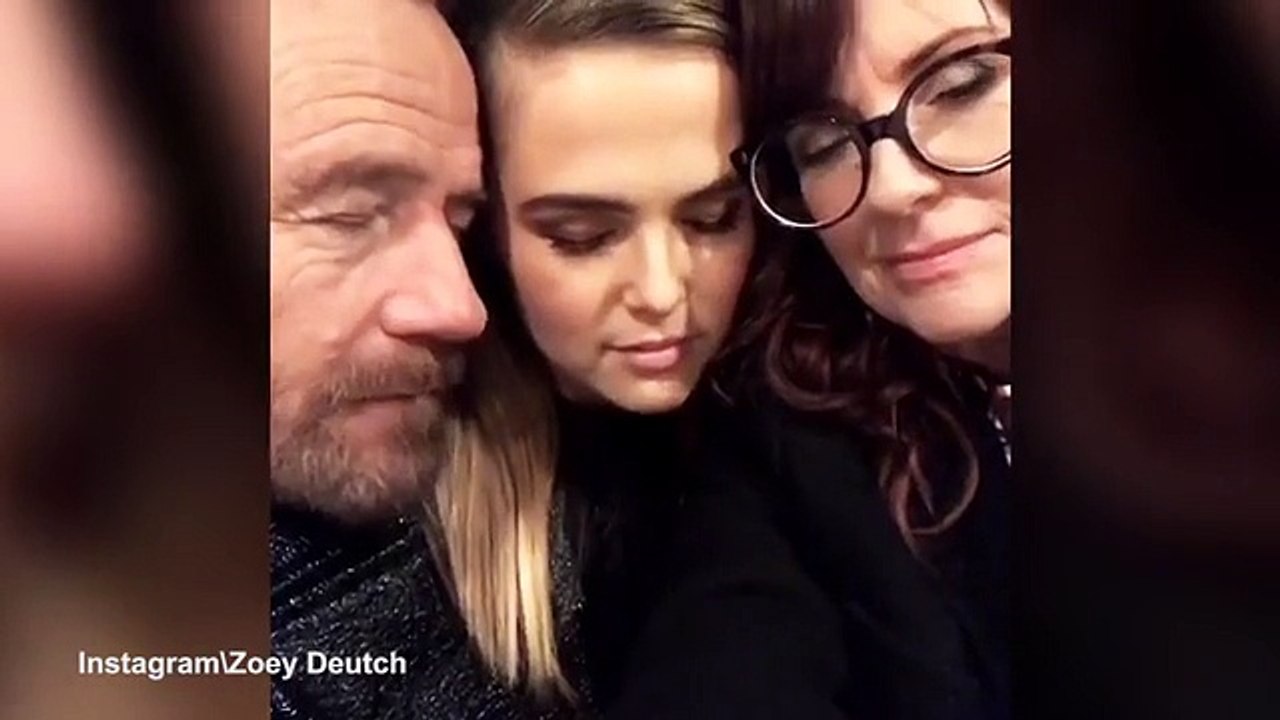 Zoey Deutch, Bryan Cranston and Megan Mullally goof around