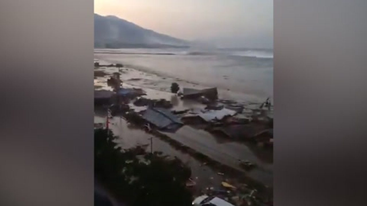 Video shows tsunami hitting Indonesian city after 7.5-magnitude quake