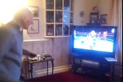 95- Years-Old Grandpa Playing Wii Boxing Video Game
