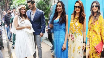 Neha Dhupia's baby shower: Jhanvi Kapoor, Karan Johar, Soha Ali Khan attend; Watch Video | FilmiBeat