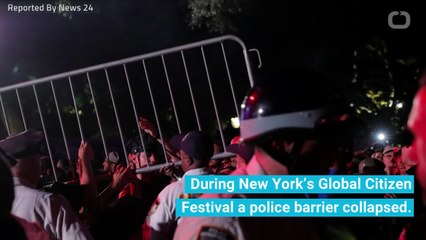 Police Barrier Collapses At New York's Global Citizen Festival