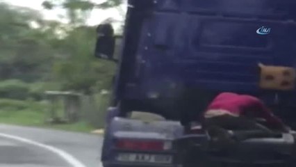Tır Üstünde Tehlikeli Yolculuk Kamerada
