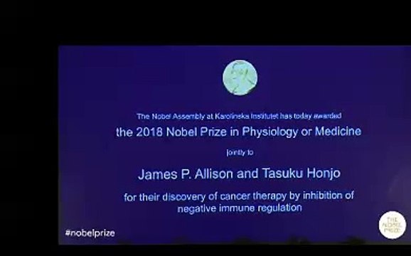 لحظة إعلان الفائزين بجائزة نوبل للطب 2018