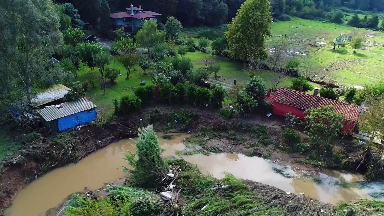 Beykoz'da yaşanan sel sonrası son durum havadan görüntülendi