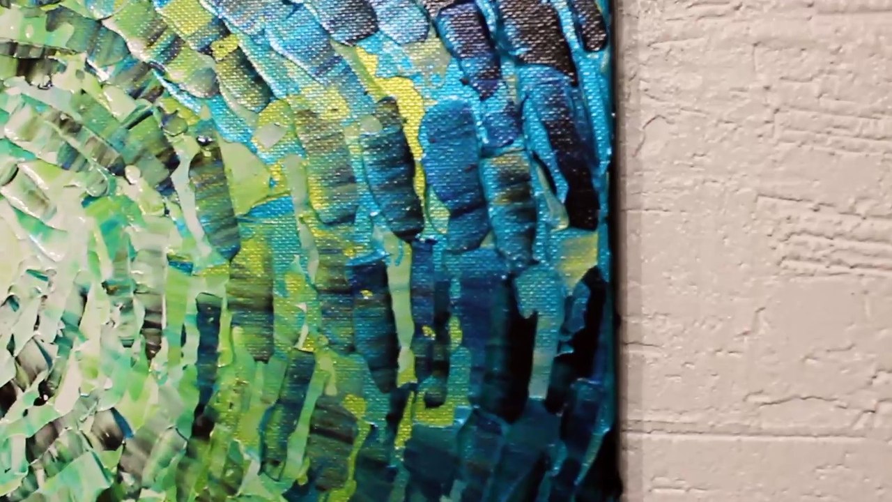 Tableau moderne : Éclat de lueur bleue verte iridescente.