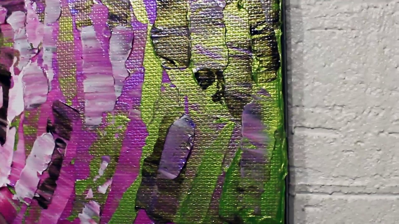 Tableau moderne : Éclat de lueur rose verte iridescente.