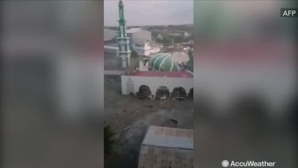 Terrifying footage shows tsunami crash into island