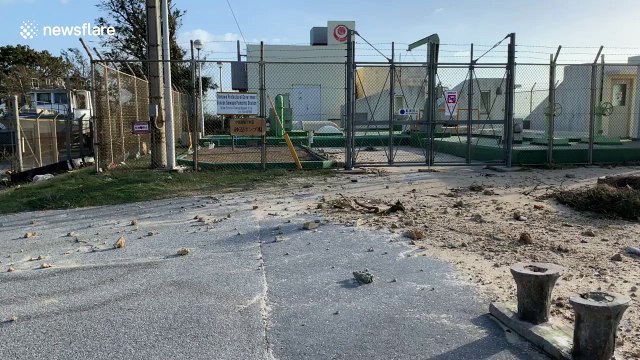 Roads in Okinawa, Japan wrecked by Typhoon Trami
