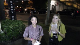 Meg Donnelly and Kylee Russell discuss their latest shows Z-O-M-B-I-E-S and American Housewife outside The Grove in Los Angeles