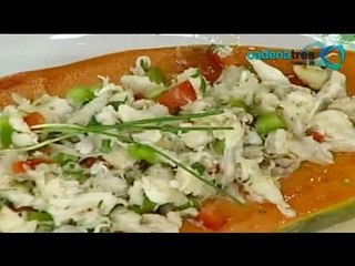 Receta de como preparar ensalada de jaiba o cangrejo en papaya. Receta de ensalada de jaiba