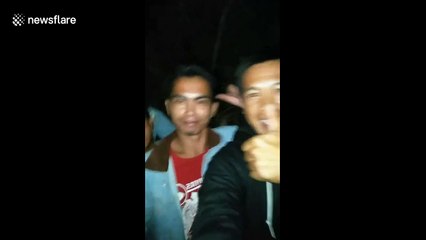 Footage shows incandescent eruption of lava from volcano overnight